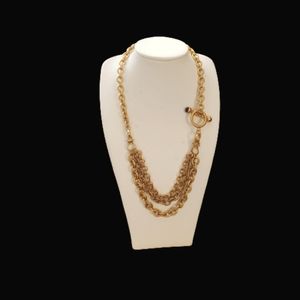 Vintage 3 Strand Bib Style Chain Toggle Necklace, Textured Matte Goldtoned
